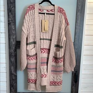 POL Pink and Green Patterned Cardigan PTP 30